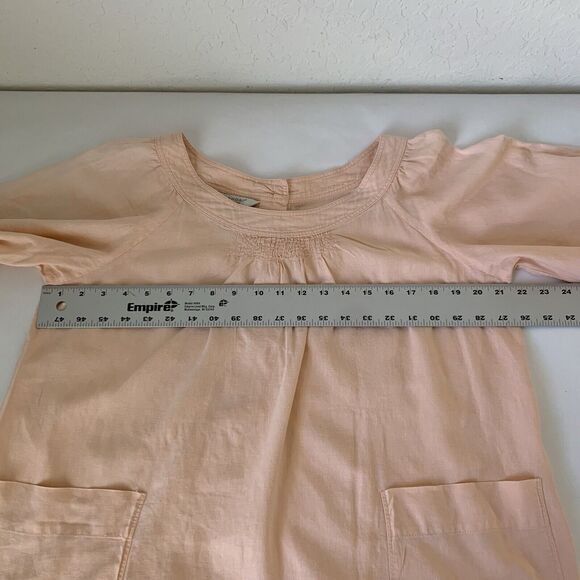 Sandro Shirt Women Large Pink Peach Bow Linen Beach Coastal Lagenlook Breathable - Picture 6 of 8